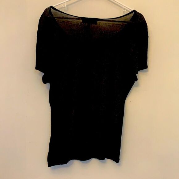 .RL Richard New York short sleeve black patterned blouse. Size M Length 24” - Picture 4 of 5